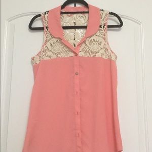 Button down sleeveless top with crochet detailing