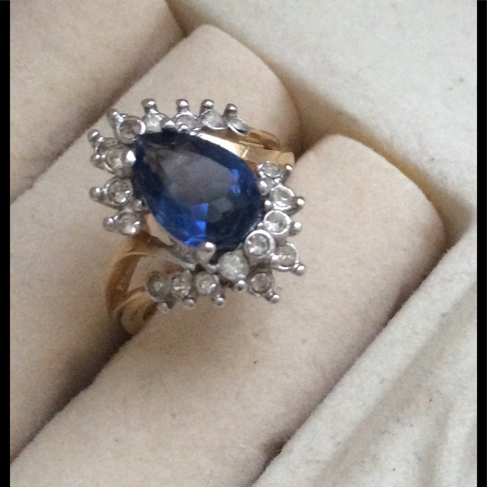 Large cocktail ring man-made Sapphire gold plated
