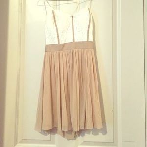 Strapless tan and white dress