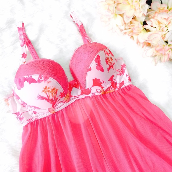 Adore Me Other - Pink Floral Baby Doll Lace Slip Lingerie