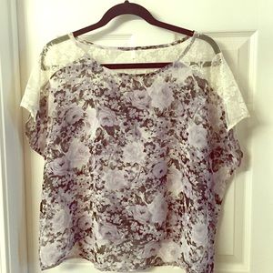 Sheer floral top with lace
