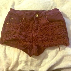 Burgundy lace shorts
