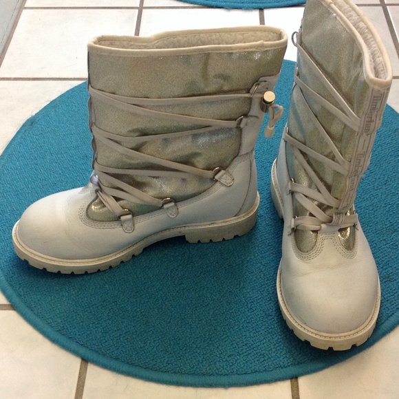 Timberland white with silver sparkles boots