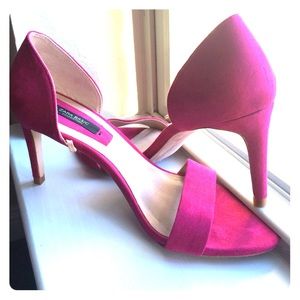 Zara Hot Pink Fuschia strappy Suede heels/sandals