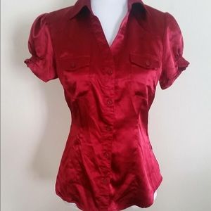 Red silk blouse