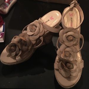 Beige strapped wedges