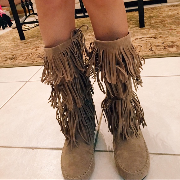 Wet Seal Shoes - BRAND NEW TAUPE COLOR FRINGE BOOTS