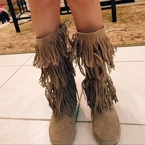 BRAND NEW TAUPE COLOR FRINGE BOOTS