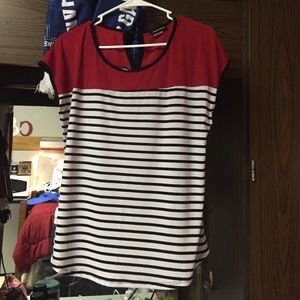 Red/Black/White Striped Blouse