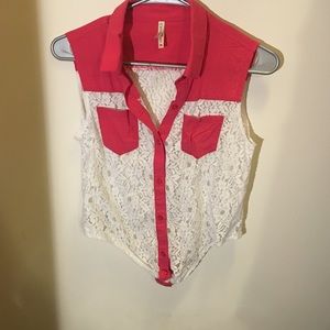 Pink and white laced blouse
