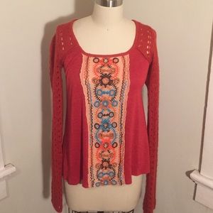 Free People Hand Embroidered Knit Top