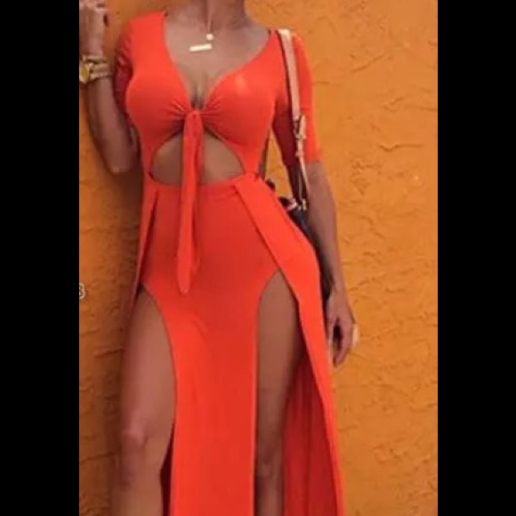 Dresses & Skirts - Sexy split leg orange maxi