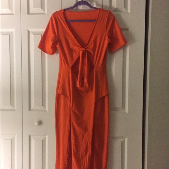 Sexy split leg orange maxi - Picture 2 of 3