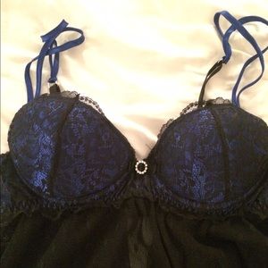 SALE: 2 piece blue lace baby doll lingerie set