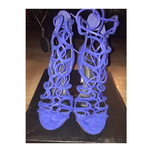 Blue suede heels