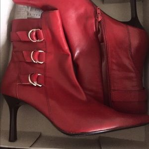 Valerie Stevens Red Leather Ankle Boots