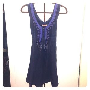 Free People Navy Dress with Blue/Bead Detailing