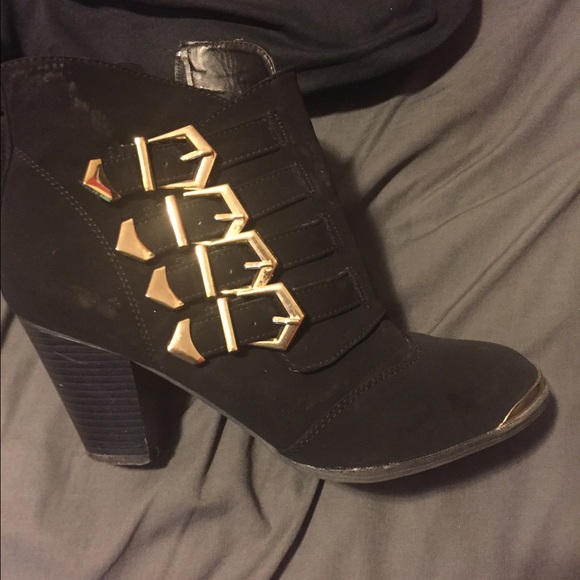Suede Gold Buckled Bootie