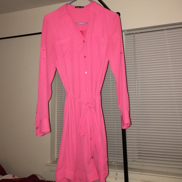 Hot pink shirt dress