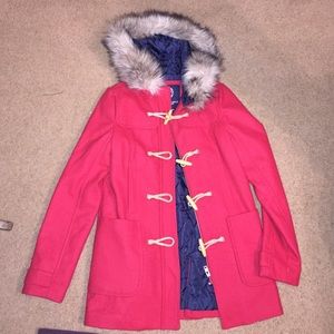 Red fur pea coat