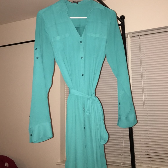 Turquoise collared shirt dress