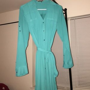 Turquoise collared shirt dress