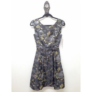 Eliza J Gun Metal Gold Silver Foil Cocktail Dress