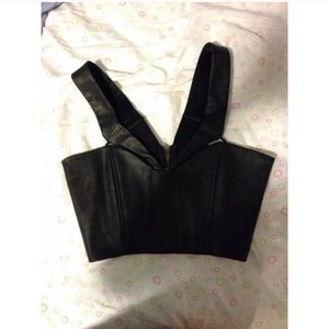 Faux Leather Crop Top with Cutouts Small Faux Leather Crop Top with Cutouts Small