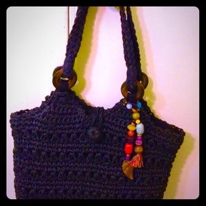 Black woven fabric tote/beach bag.