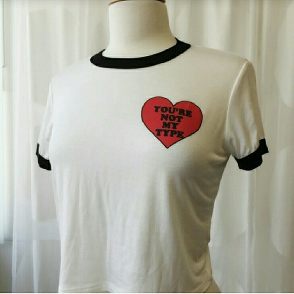 🆕LARGE Retro You're Not My Type Short Sleeve Cropped Graphic Ringer T-shirt - Picture 2 of 4