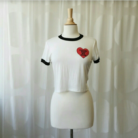 🆕LARGE Retro You're Not My Type Short Sleeve Cropped Graphic Ringer T-shirt - Picture 3 of 4