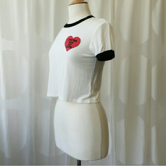 🆕LARGE Retro You're Not My Type Short Sleeve Cropped Graphic Ringer T-shirt - Picture 4 of 4