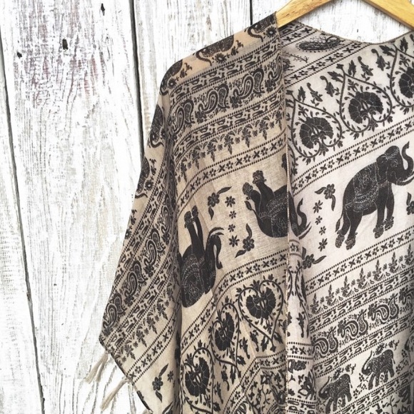 Tops - Elephant Print Kimono