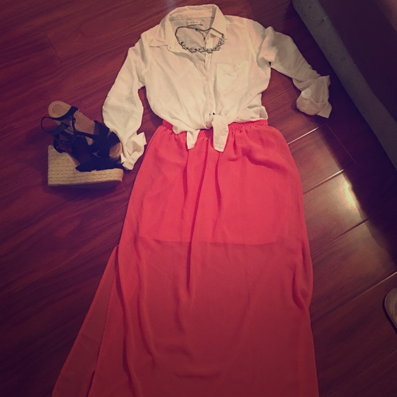 Coral chiffon maxi skirt
