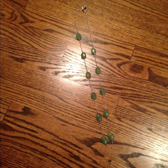 Awesome Long Silver and Green Bead Necklace!