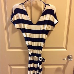 navy & cream striped dress maxi