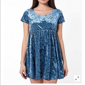 American apparel blue crushed velvet skater dress