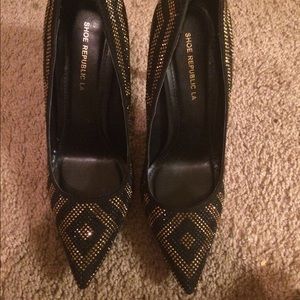 Gold & black jeweled heels