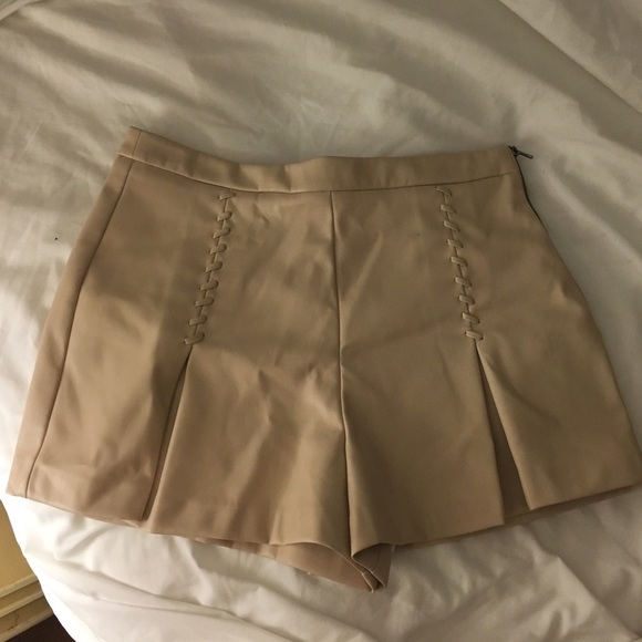 Beige Leather Shorts