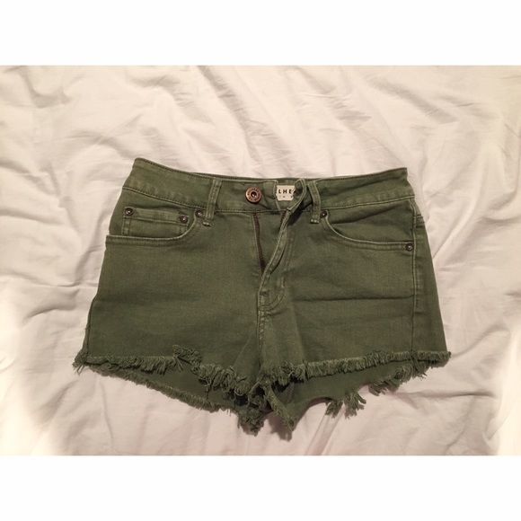 denim green shorts