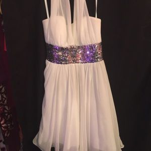 White and silver high low fancy dress. Size 3.
