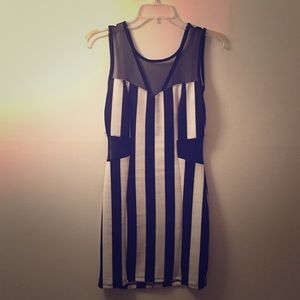 Black & white mesh detail dress