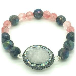 Druzy, Pink Quartz with Labrodite Bracelet.