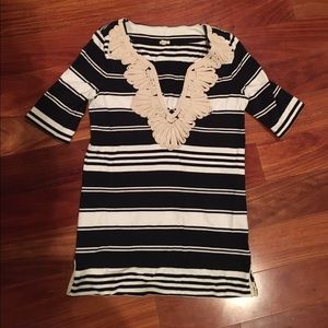 J. Crew navy/white striped tunic with neck detail