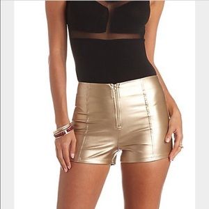 Gold faux leather high waisted shorts