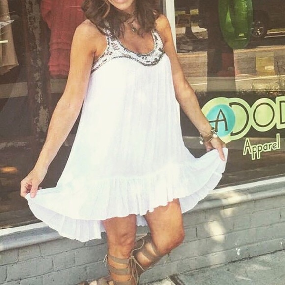 White Racer Back Dress with Beaded Detail