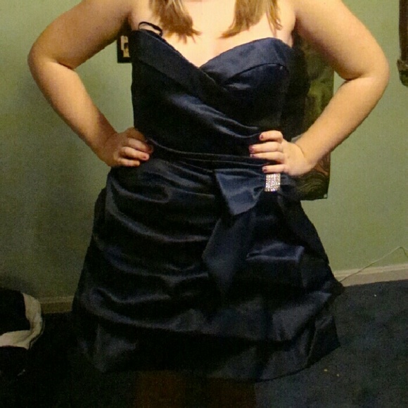 Strapless navy blue homecoming dress