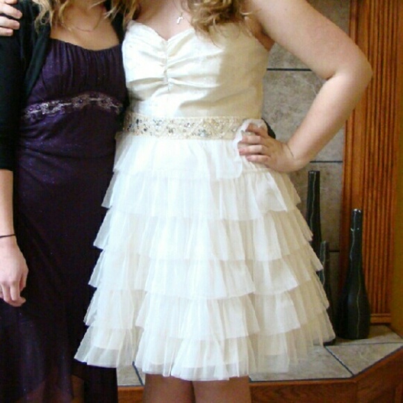 Strapless off-white formal dress