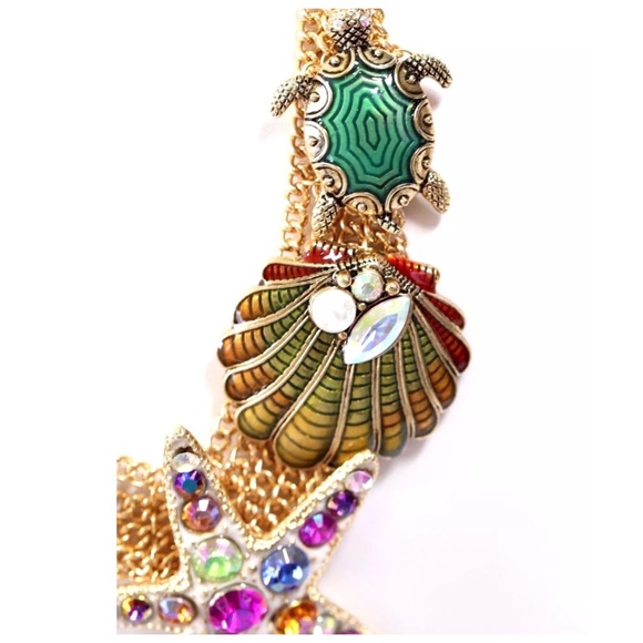 Crystal Seashell Turtle Statement Necklace ED21 - Picture 3 of 4