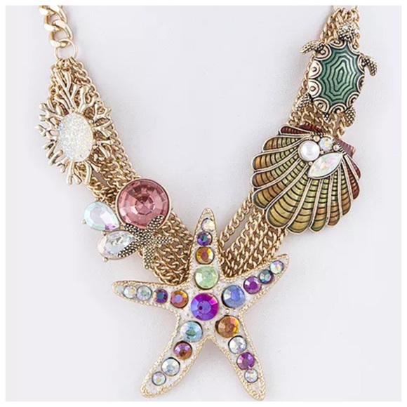 Crystal Seashell Turtle Statement Necklace ED21 - Picture 4 of 4